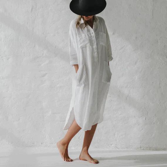 Anita™ - Elegant skjortklänning med slits och enfärgad - Image 4