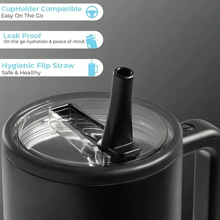 HydroMax™ | 40-oz isolerad drickmugg med handtag och nedfällbart gummisugrör - Image 2