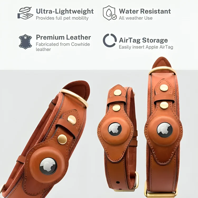 TrackTails™ | Hundhalsband av läder med AirTag-ficka - Image 3
