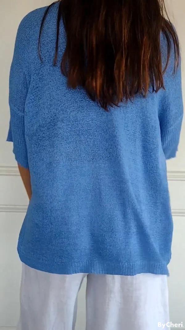 TILLFÄLLIGT 50% RABATT | Willow™ | Enfärgad stickad topp med V-ringning - Image 5